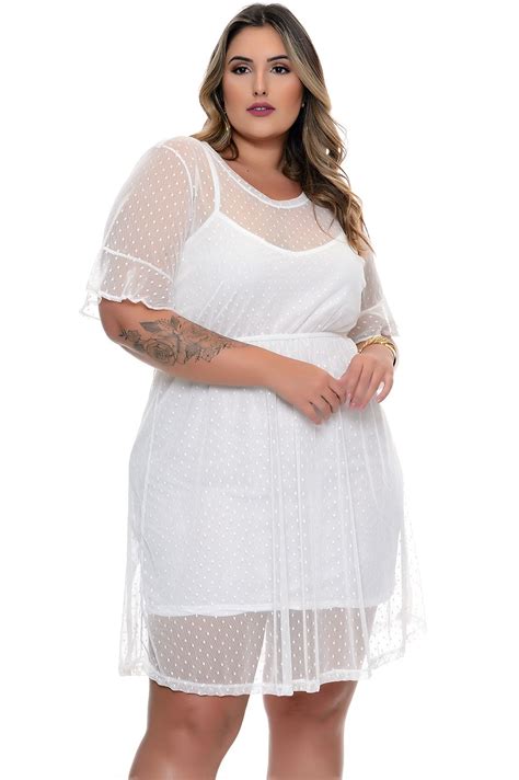 vestido branco curto plus size